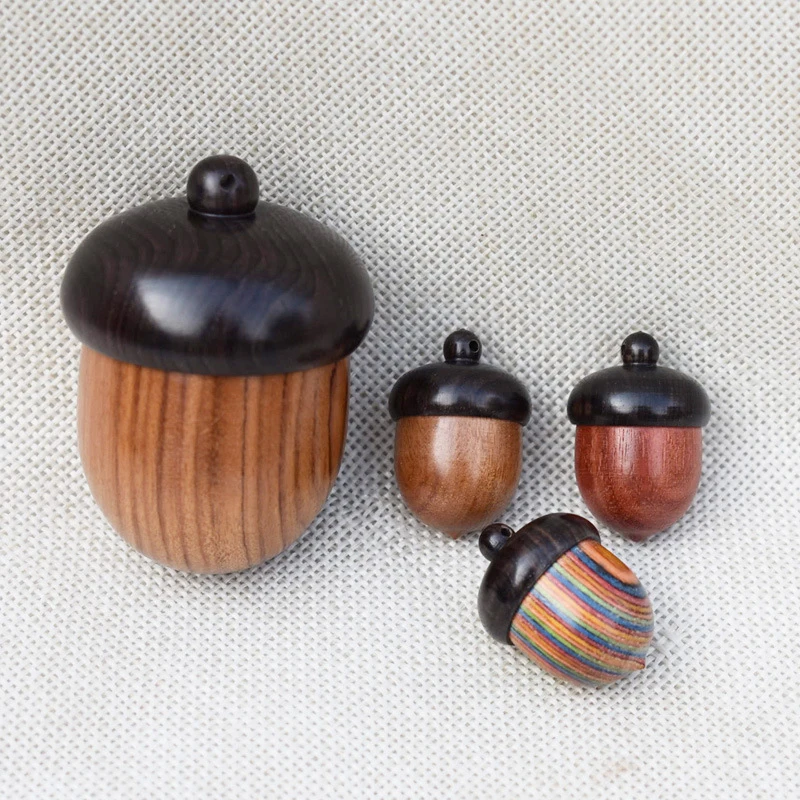 New 1/2PCS Mini Sandalwood Pill Boxes Portable Granule Storage Box Rescue Tablets Case Small Items Container DIY Acorn Pendants