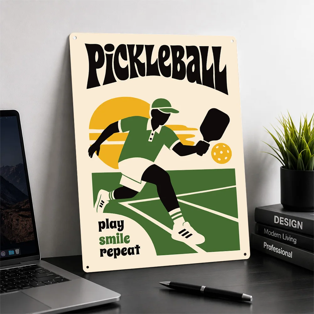 Retro Pickleball Sport 3D Texture Printed Poster Custom Vintage Metal Tin Plate Sign for Wall Art Funny Signs Wand Deko Decor