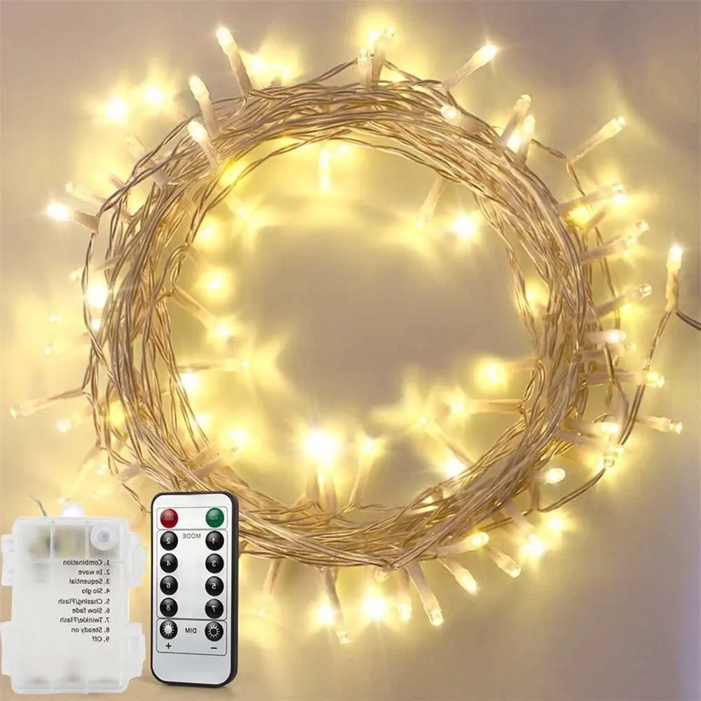 1PC10M100LED Waterproof Battery Box Light String, 8 Modes With Remote Control, Suitable For Holiday, Wedding, Party Decoration