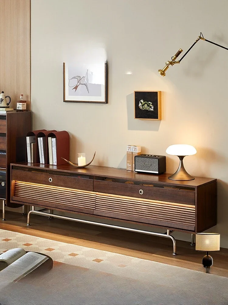 

LXLight sandalwood retro solid wood TV storage locker integrated French floor TV cabinet