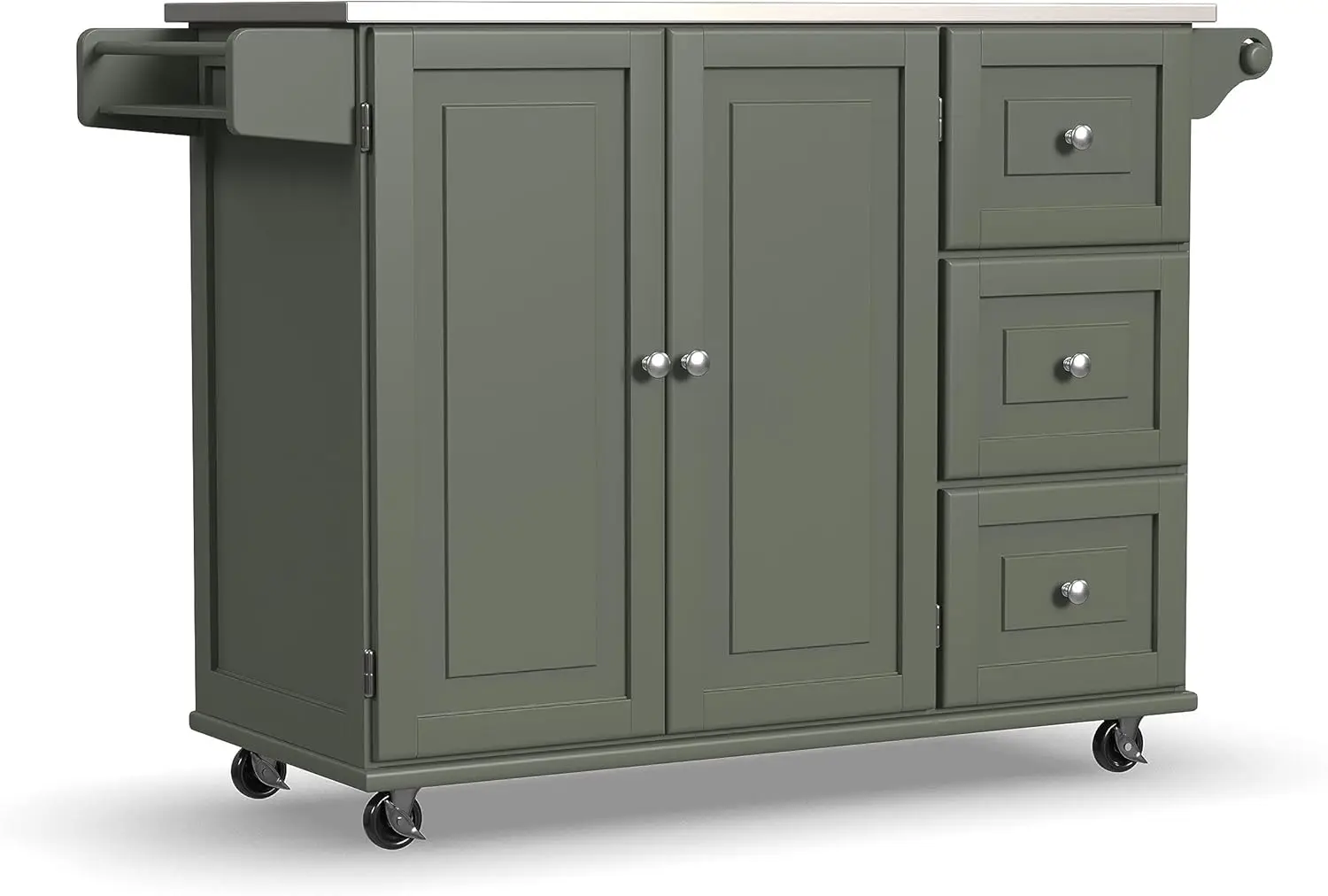 

Sage Green Mobile Kitchen Island Cart with Stainless Steel Top for Versatile Home Use