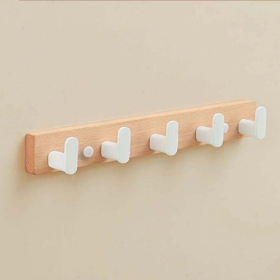 Crochet Mural Créatif en Bois Blanc et Noir, 4 à 5 NucleoHooks, pour Toilettes, Cuisine, Porte-Manteau, Porte-Serviettes, Porte-Clés, en Aluminium