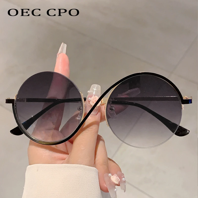 

OEC CPO Fashion Rimless Round Sunglasses Women Brand Designer Gradient Lens Shades UV400 Sun Glasses Female Men Eyewear