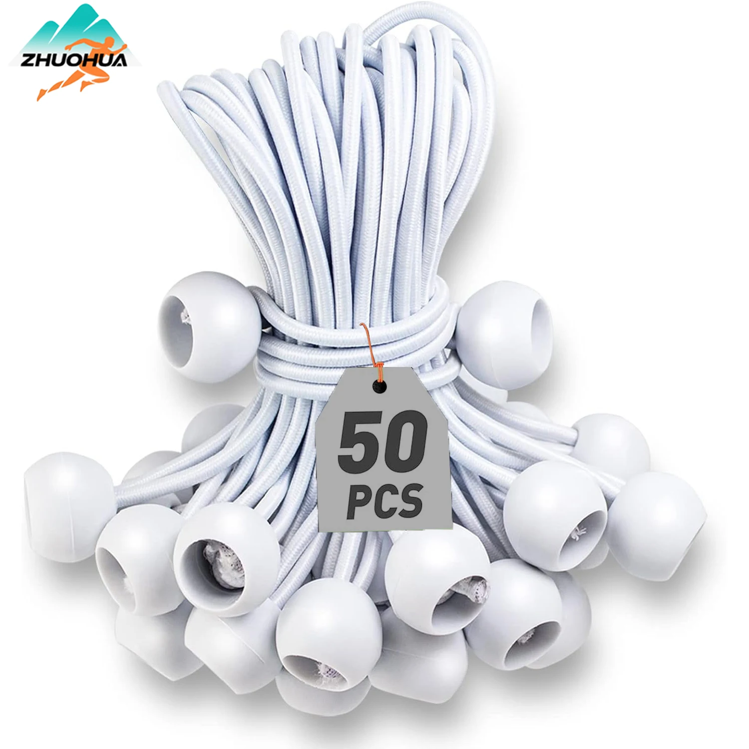 ZHUOHUA Ball Bungee Cords,50 PCS White Tarp Ball Bungee Ties Heavy Duty Canopy Tie Downs for Camping,UV Resistant Tent Poles