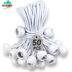 ZHUOHUA Ball Bungee Cords,50 PCS White Tarp Ball Bungee Ties Heavy Duty Canopy Tie Downs for Camping,UV Resistant Tent Poles