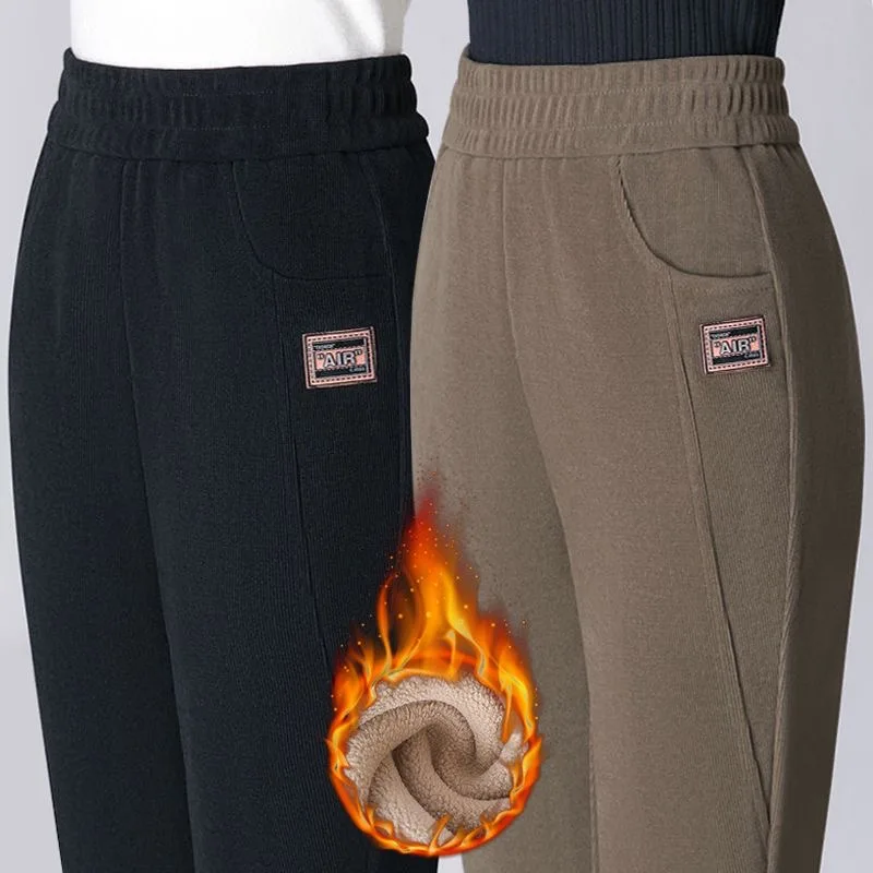 Winter New plus Size Thickened Fleece Lined Casual Pants for Middle-Aged And Elderly Mothers Harlan Loose Long Trousers
