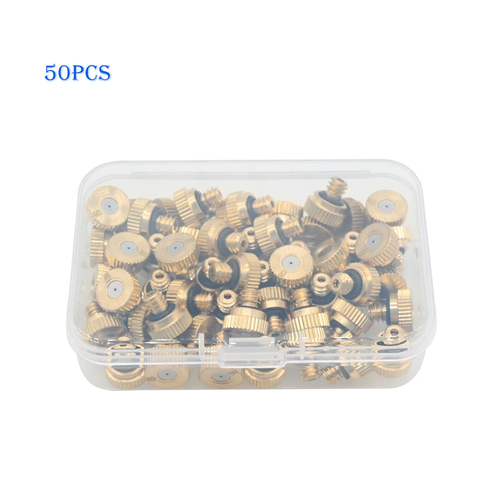 

50PCS Brass Misting Nozzle, 0.1-0.8mm Orifice, Threaded for Patio Misting System & Outdoor Cooling