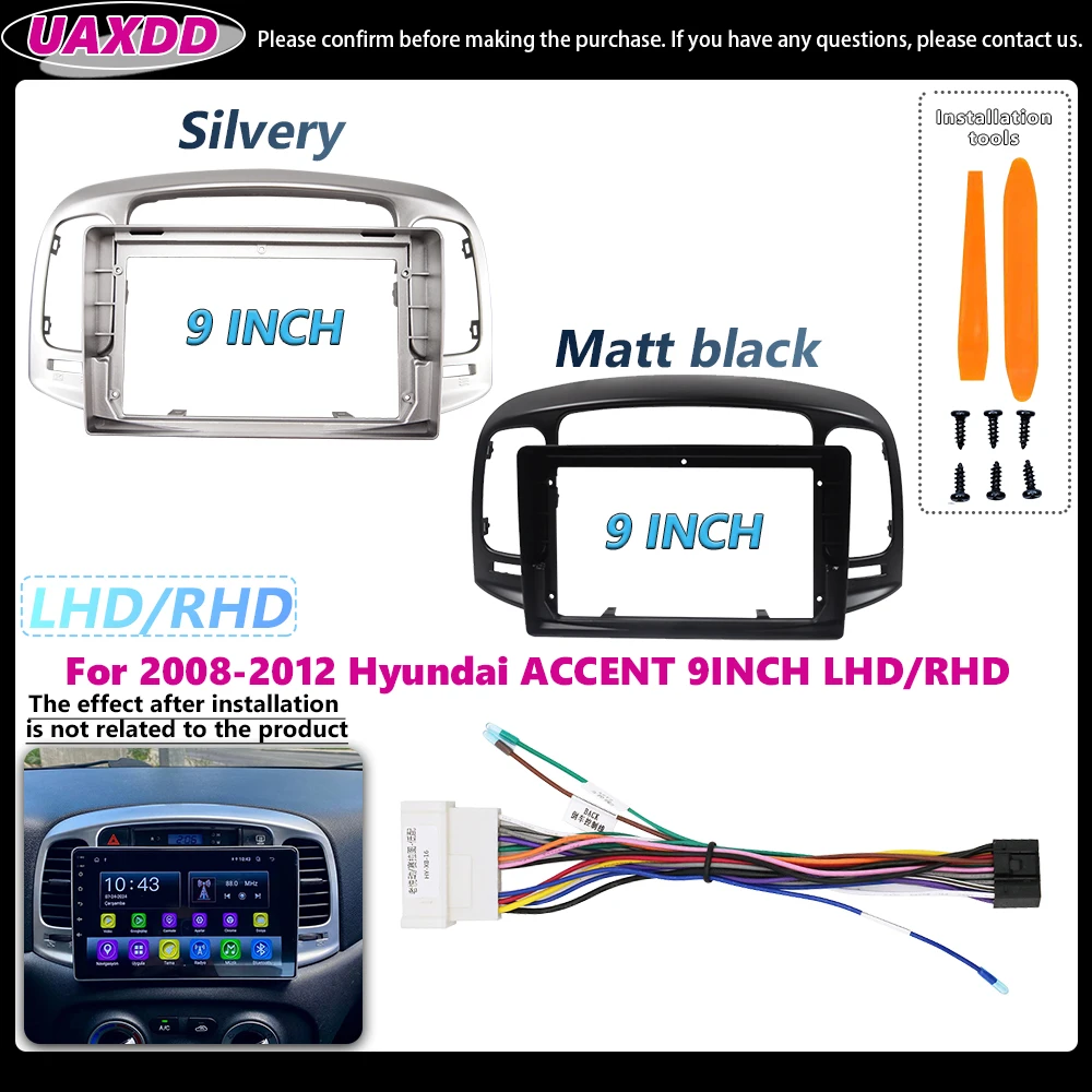 Interior stereo radio For 2008-2012 Hyundai ACCENT 9INCH LHD RHD Android frame Kit panel 2 Din Car cable video harness adapter
