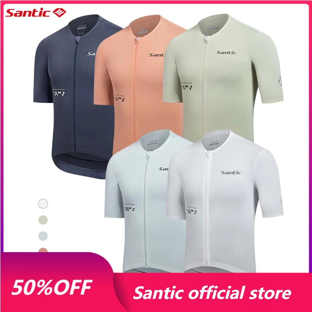 Santic Men's Cycling Jerseys Short Sleeve Top Summer Highway Professional Cycling Jerseys  with Pockets Quick Dry TM25C02250