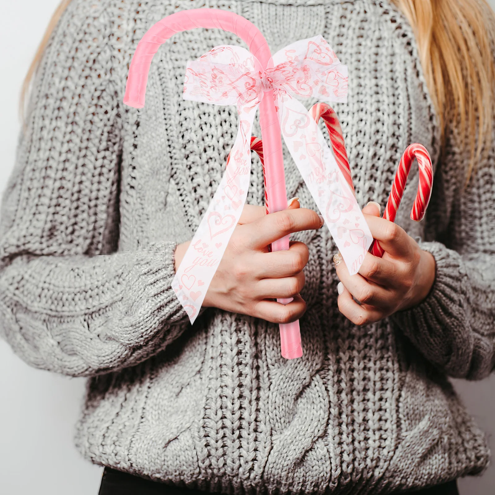 

Elegant Bowtie Cane Accessory Lightweight Fancy Walking Stick For Halloween Valentine Party Role Play Crutches Prop Pink Bow