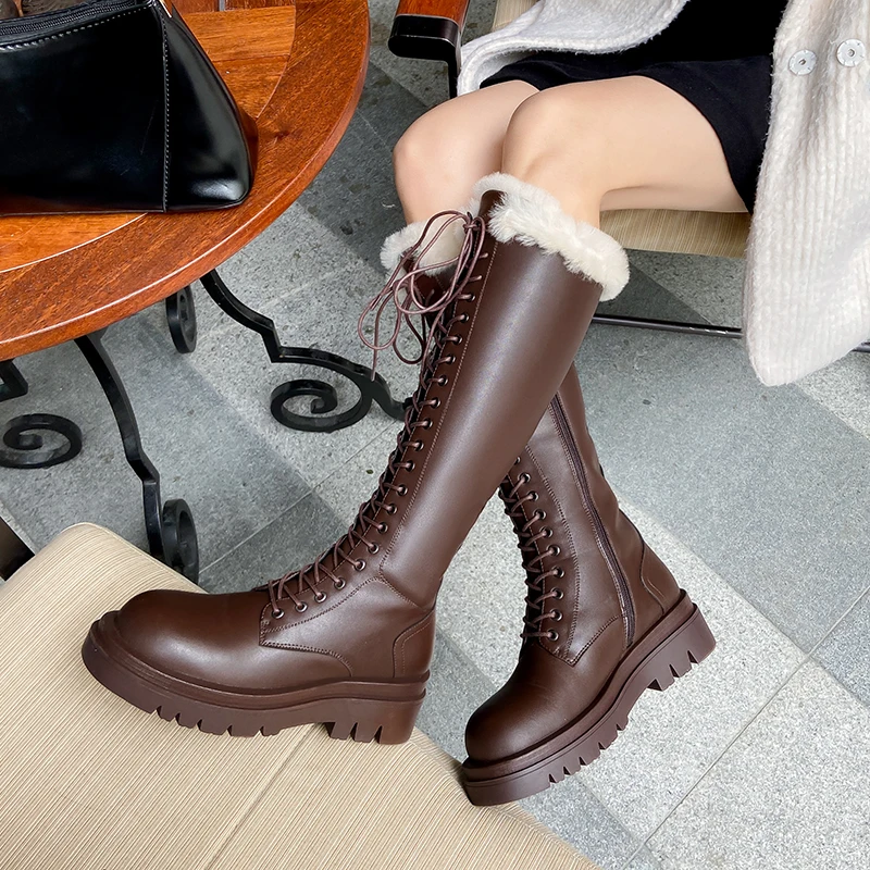 MORAZORA 2024 Size 34-43 New Narrow Band Genuine Leather Women Boots Chunky Zipper Shoes Ladies Winter Knee High Boots