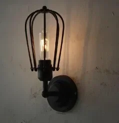 Free Shipping Art Lighting Industrial E27 Edison Wall Lamp Vintage Black Iron Finished Cage Lighting Fitting For Home Decoration