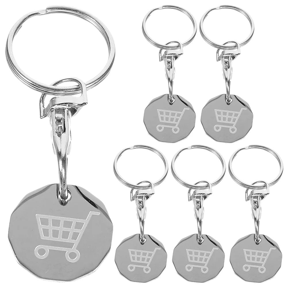 

6 Pcs Cart Token Pendant Key Ring Shopping Trolley Rings Metal Coin Keyring Stainless Steel Chain Tokens