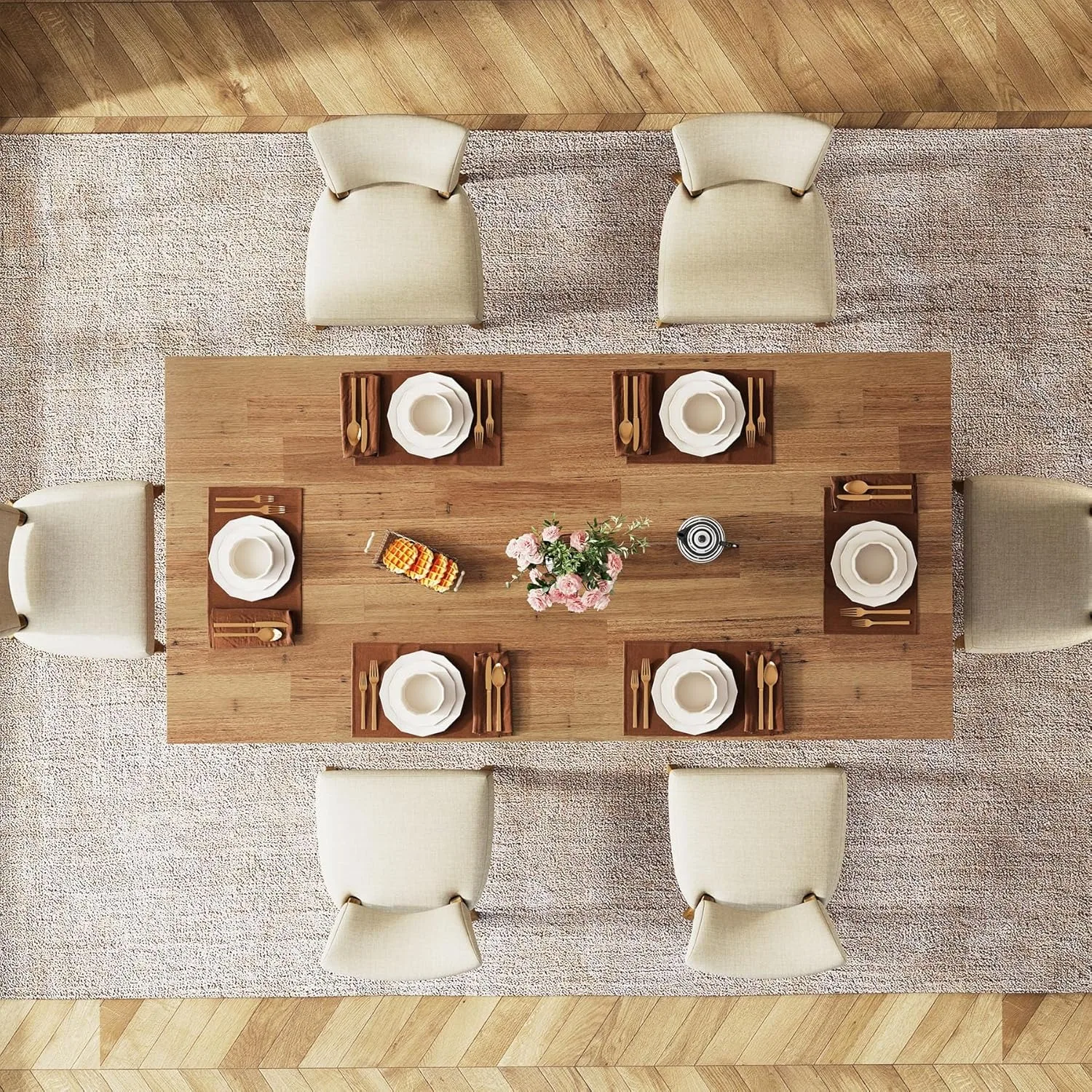 63-inch Dining Table for 4-6, Farmhouse Kitchen Table with Large Tabletop, Rectangular Eating Table for Dining Room, Living Room