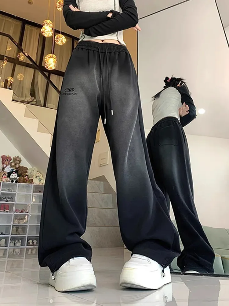 

Vintage Y2K Sweatpants Women Harajuku Streetwear High Waist Letter Trousers Fall American Casual Lace Up Bf Hip Hop Pants