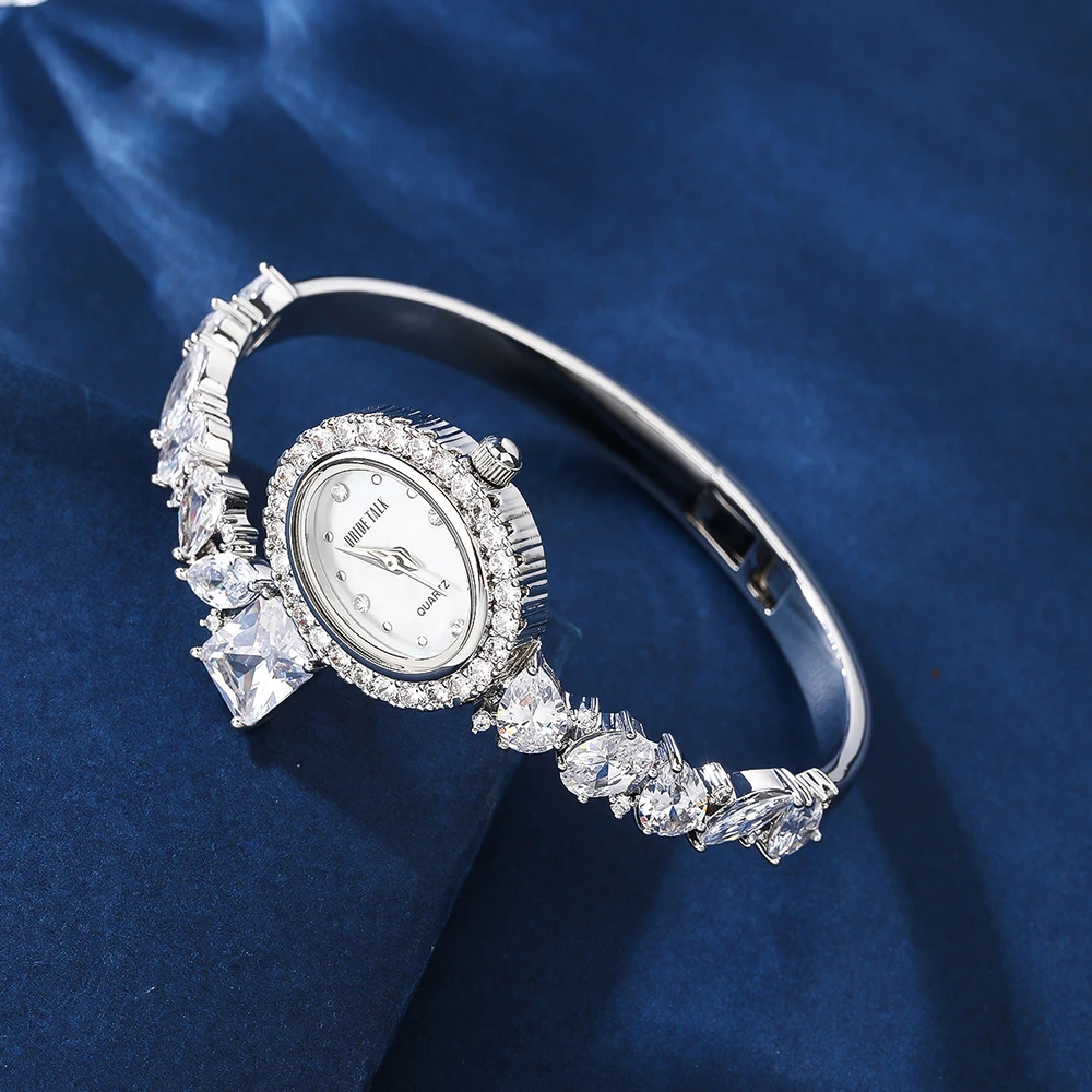 013064 Trendy Watch for Women AAA Cubic Zircon Bracelet Watch for Wedding Party Fashion Jewelry Leather Wristband