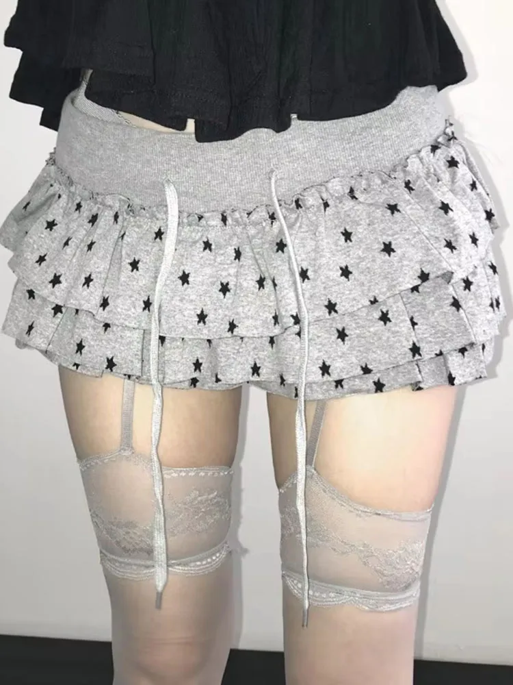 Mini Skirts Women Vintage Star Printed Stretch High Waist Y2k Aesthetic Harajuku Skirt Female Grunge Gothic Casual