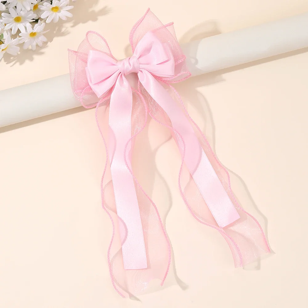 Mädchen-Haarspange aus Chiffon mit Schleife, elegante Haarspangen mit langem Band für Kinder, Hochzeit, Abschlussball, Alltag, französischer Stil, Haar-Accessoires – Detail 17