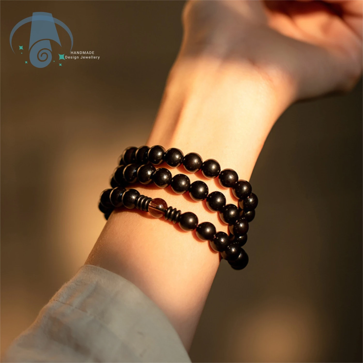 

Pure Natural Ebony Wood Sandalwood Fragrance Multi Wrap Meditation Bracelet for Men Women Healing Vintage Chinese Style Gift Set
