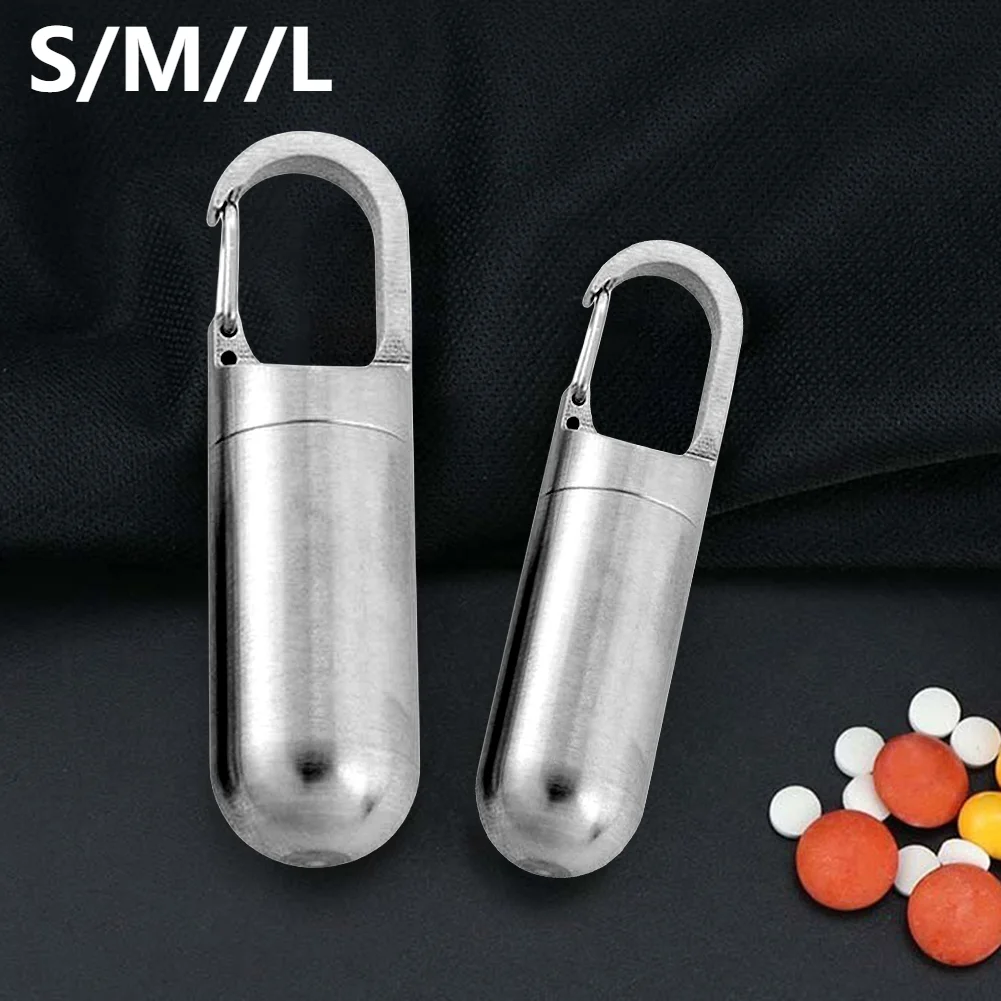 Portable Mini Stainless Steel Pill Box Sealed Capsule First Aid Mini Seal Pot Pills Elderly Carry-on Medicine Case Keychain Pill