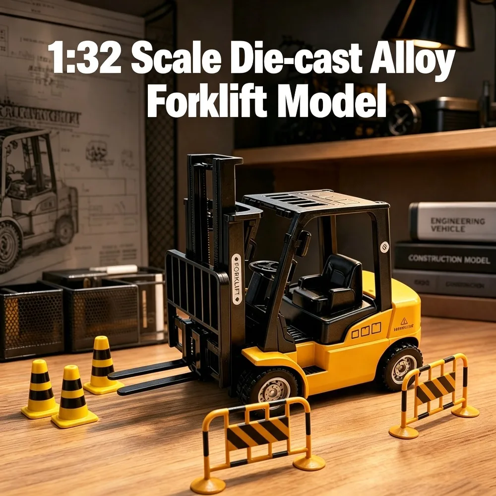 1:32 Scale 1 Pack Die-Cast Metal Forklift Toy Car Miniature Construction Engineering Vehicle for Kids Boys, Random Color