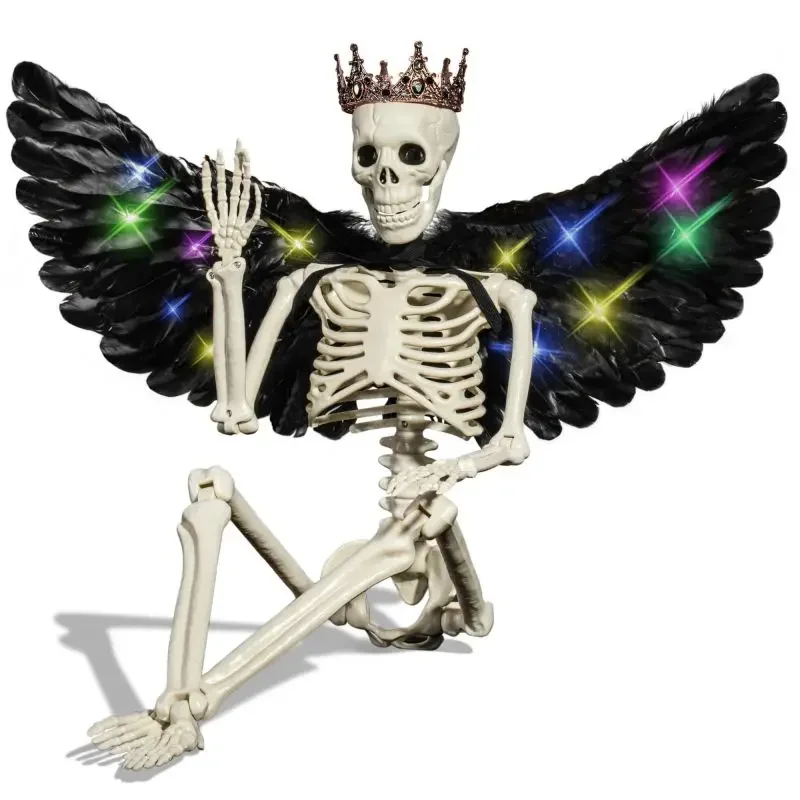 

36" Skeleton Halloween Decor Outdoor/Indoor Skeleton With Wings Halloween Decor For Porch Yard Full Body Poseable Skeleton Decor