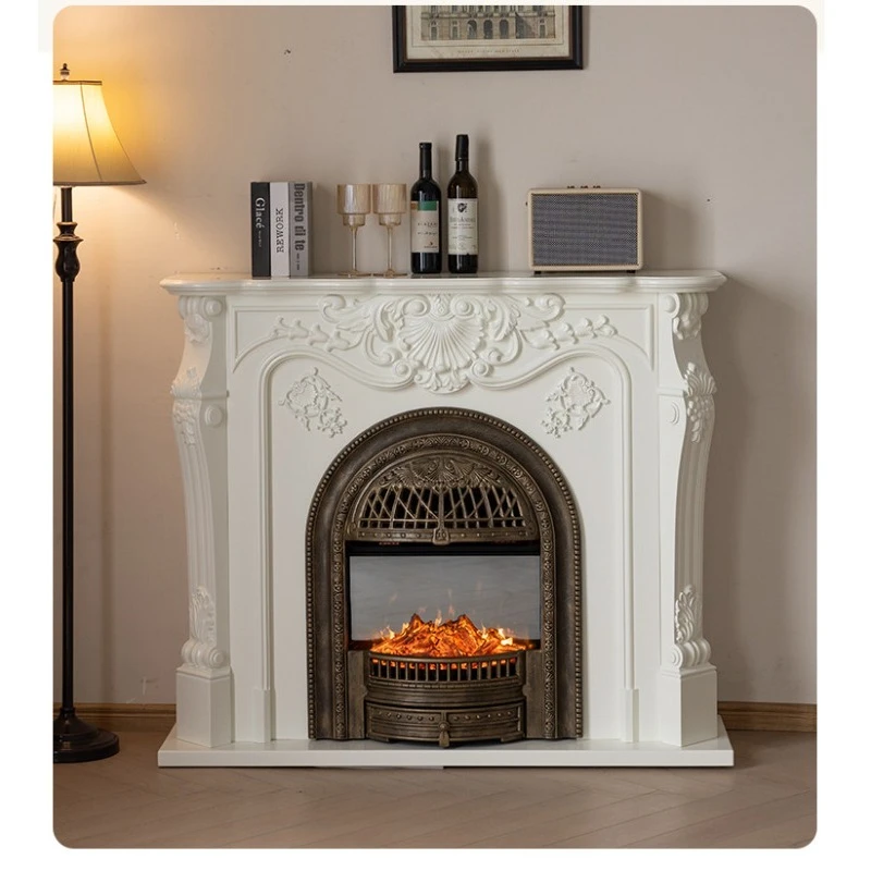 For Retro All-solid Wood Fireplace Cabinet, Simulated Fire Fireplace Decorative Cabinet, Integrated Wall Cabinet