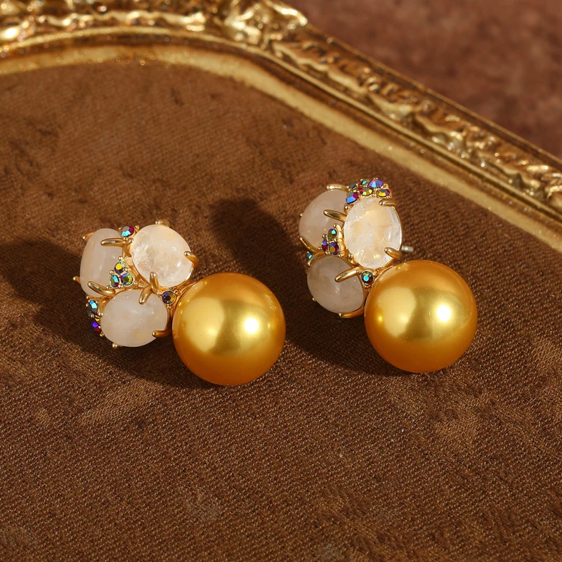 

Vintage Yellow Glaze Pearl Drop Earrings Opal Rhinestonefor Women Luxury Accessories Gift New 2026 Trend Festival Wedding