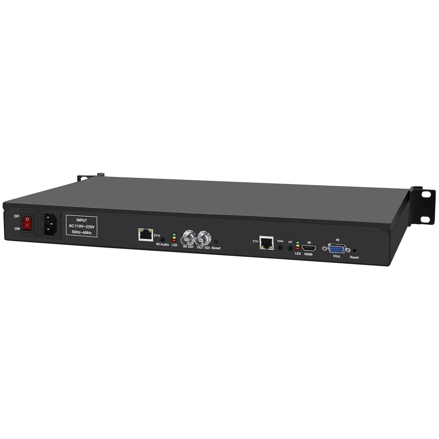 Codificador en rack de transmisión de vídeo HD multiinterfaz H.265 H.264 1U con HTTP SRT RTMPS ONVIF HLS RTSP, SDI HDMI CVBS VGA YPbPr a I