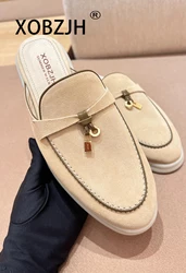 Loafers Shoes for Women 2024 Summer Walk Slippers High Quality Comfortable Classic Leather and Fabric Feel Sandals Men