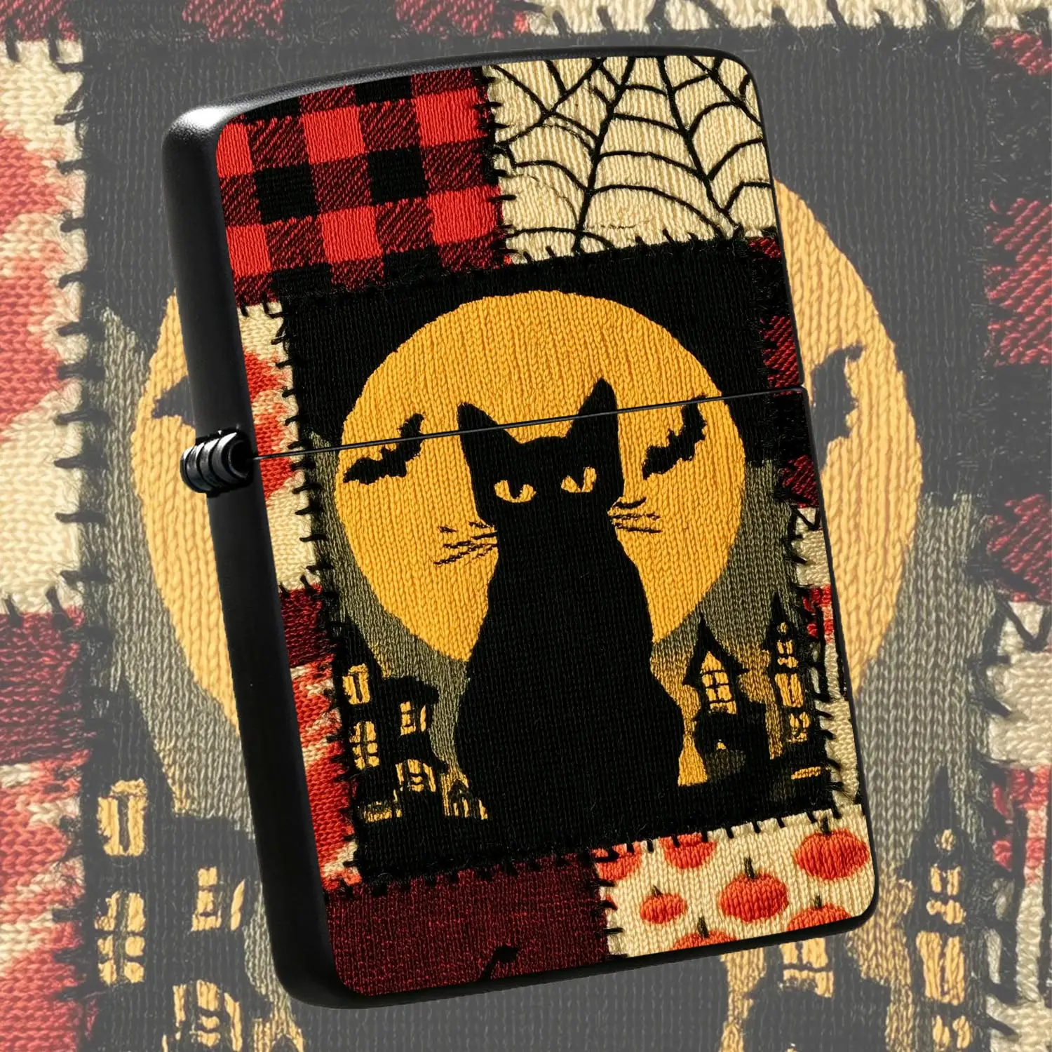 Halloween Themed Patchwork Style Lighter Withfull Moon Spooky Bats Haunted House Print, Portable Cute Festive Accessory For Daily Use, Halloween Party Outdoor Gathering, Ideal Unique Creative Gift For Fri A Humorous And Interesting Lighter