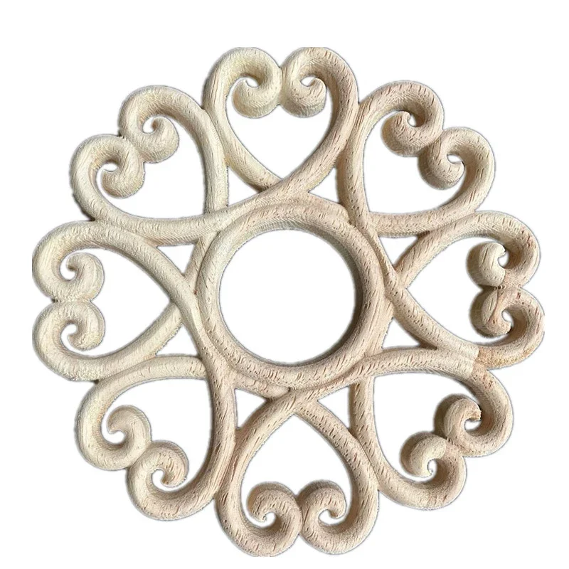 15cm Wood Carved Little Appliques Round Flower Carving Craft Decals Onlays for Home Door Dresser Bed Wall Furniture Decor