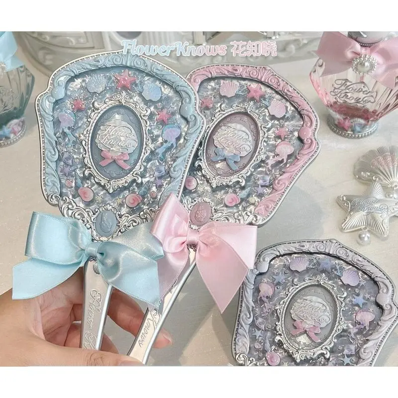 Flower Knowledge Mirror, Shell Pearl Hand-held Mirror, Ocean Hand-held Mirror, Exquisite Retro Relief Makeup Mirror
