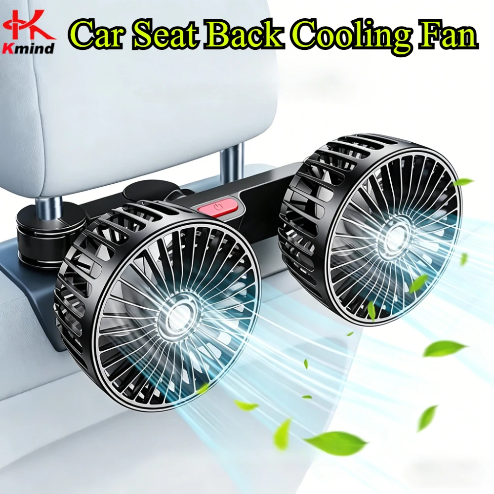 Car Seat Back Cooling Fan 360° Dual Head USB 3-Speed Adjustable Rotation Neck Cooler Portable Compact for Car Home Accessories