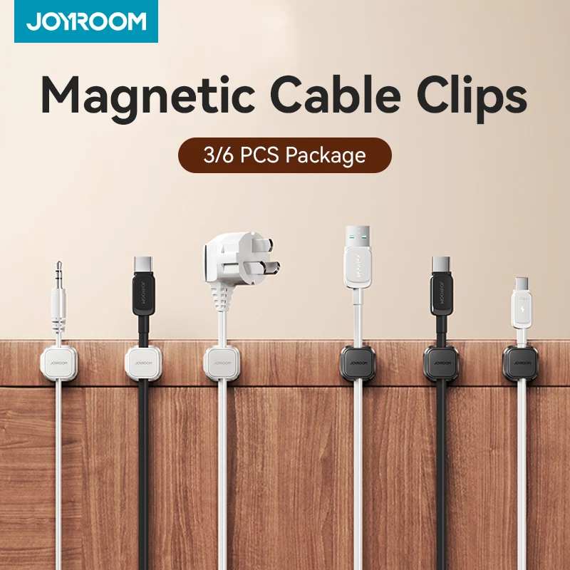 Joyroom 3/6 szt. Magnetyczne zaciski do kabli Kabel Gładki regulowany uchwyt na przewód Pod biurkiem Zarządzanie kablami Uchwyt na przewody Organizator do kabli