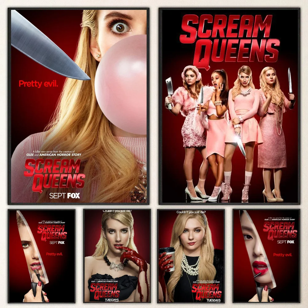 1pc Scream Queens Movie Poster Self-adhesive Art Waterproof Paper Sticker Coffee House Bar Room Wall Decor