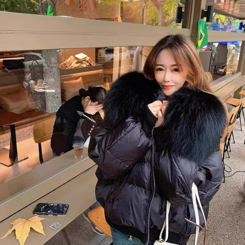 2023 New Women Down Jacket Winter Coat Female Oversized Leopard Collar Top Grade Parkas Loose Outwear Cozy Fashion Overcoat