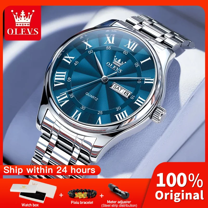 

OLEVS 3663, мужские часы, оригинальные простые брендовые кварцевые часы, водонепроницаемые светящиеся часы для мужчин, двойной календарь, мужские подарки