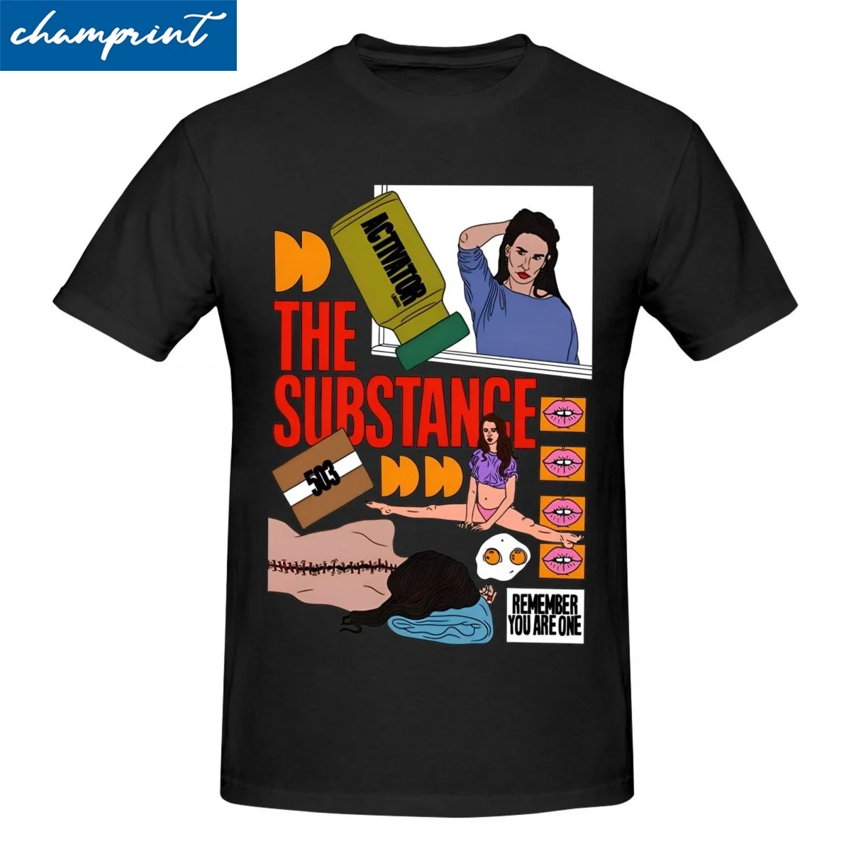 The Substance Film T Shirt Men Cotton Tops Novelty Horror Movie Crewneck Short Sleeve