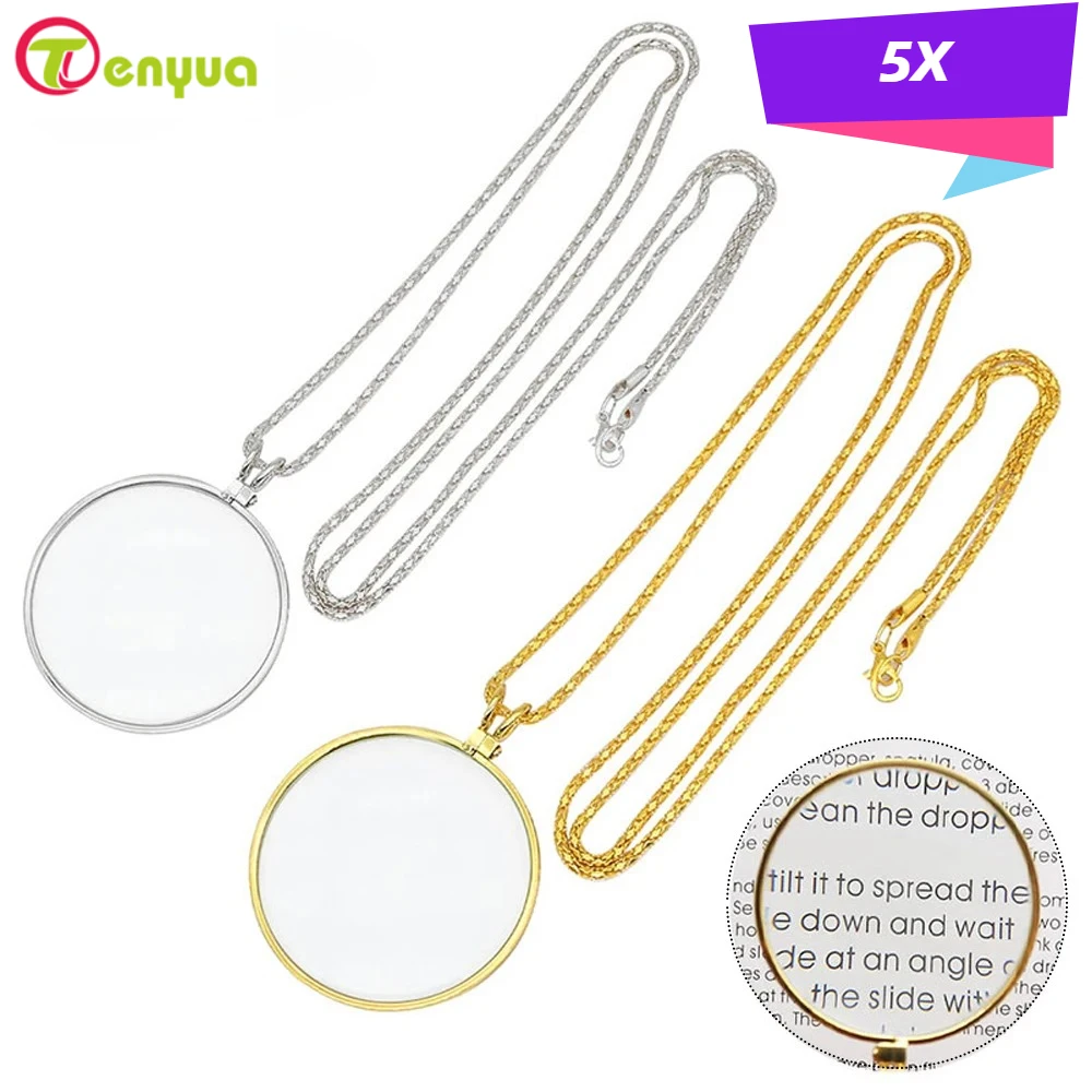 Lente d'ingrandimento per collana Lente d'ingrandimento portatile monocolo 5x per la lettura di giornali e riviste Lente d'ingrandimento ottica per gioielli con ciondolo