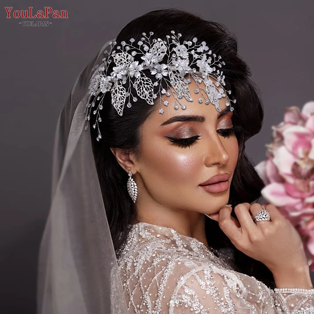 

YouLaPan HP298 Bridal Headpiece Alloy Leaf Wedding Headband Crystal Bride Hair Accessories Handmade Women Tiara and Headdresses