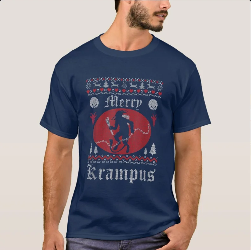 Merry Krampus Horror Ugly Christmas Sweater Xmas T-Shirt 100% Cotton O-Neck Summer Short Sleeve Casual Mens T-shirt Size S-3XL