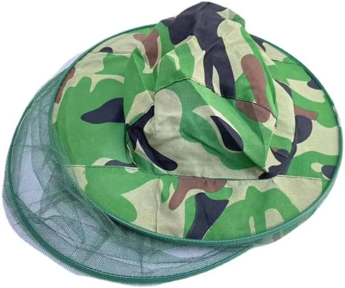 2Pack Camouflage Beekeeper Beekeeping Cap Hat with Head Net Mesh Face Protection Outdoor Fishing Equipment Beekeeping Supplies