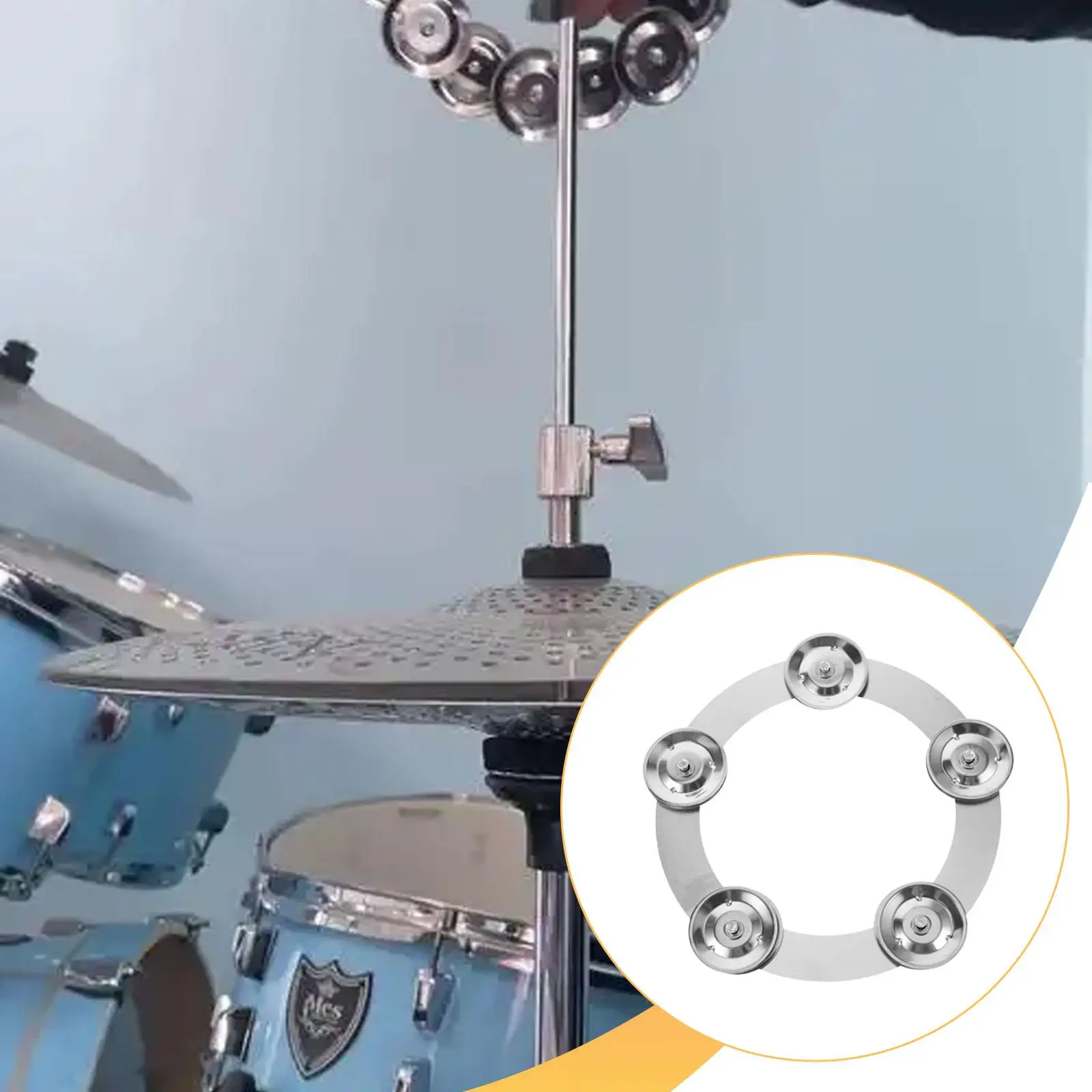 Drum Cymbals Rings Ching Tambourine Replacement Silver Iron 16cm Crisp Jingle Percussion Add on for Acoustic Drum Kit