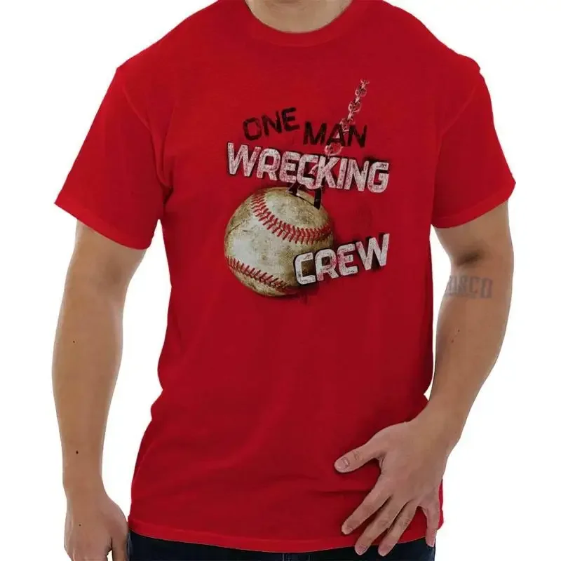 Baseball Sport Athlete One Man Wrecking Crew Mens Casual Crewneck T Shirts Tees
