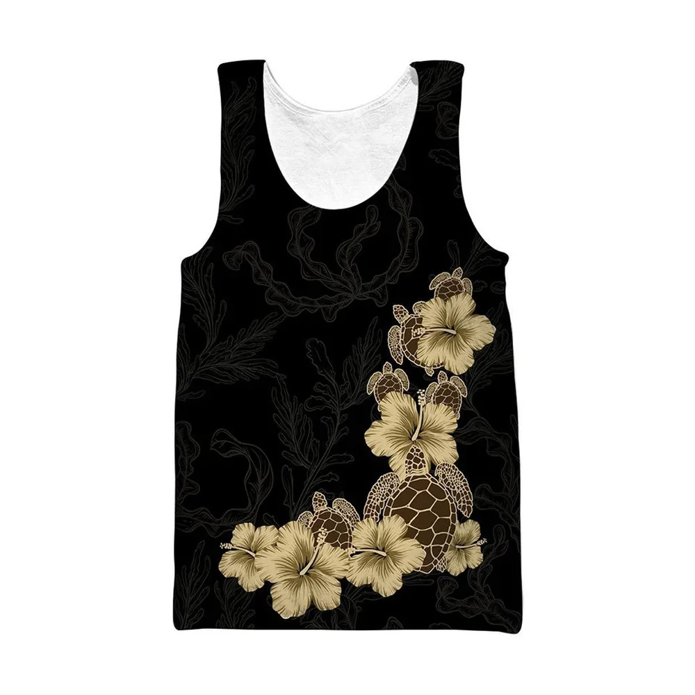 

HX Fashion Man Tank Tops 3D Graphic Amazing Polynesian Turtle Hibiscus Vests Polyester Printed Tops Men Clothing