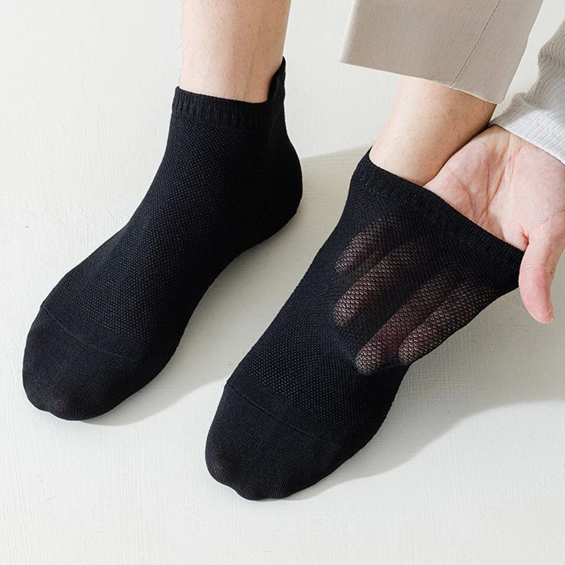 2023 Summer New Men Solid Color Short Socks 5 Pairs Mesh Thin Breathable Sweat-absorbing Comfortable Versatile Invisible Socks