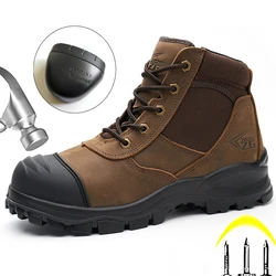 Cowhide Work Safety Boots Men Puncture-Proof Indestructible shoes Anti-smash Work Sneakers Anti scald welding boots Protective