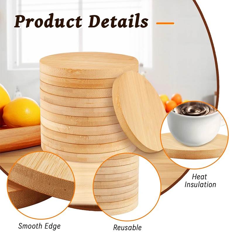 30Pcs Round Bamboo Coaster Tabletop Planters Protection for Drinks Coffee Dining Table Bar Painting Wood Home Decoration