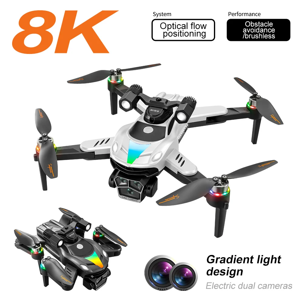 2025NEWV188 Drone with Night Flight RGB Searchlight Professional HD 8K Dual Camera Optical Flow Brushless Flodable RC Quadcopter